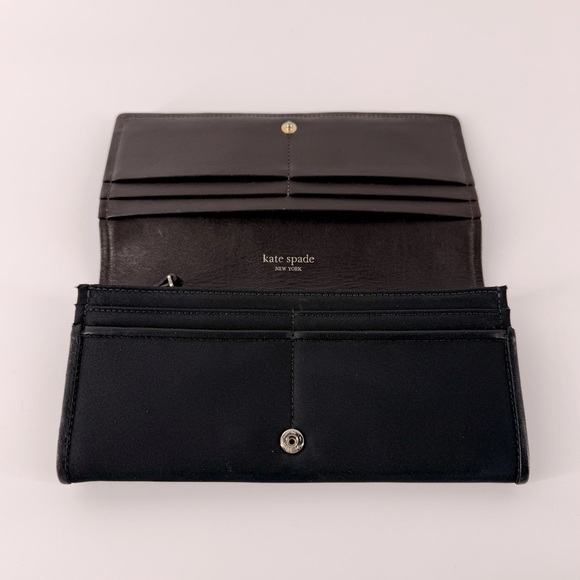Kate Spade Black Nylon Continental Wallet Logo Plaque Slim Designer - Picture 1 of 5